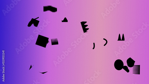 Abstract Purple Gradient Background with Scattered Black Irregular Shapes
