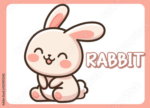 Cute little rabbit  happy smile cartoon illustration.