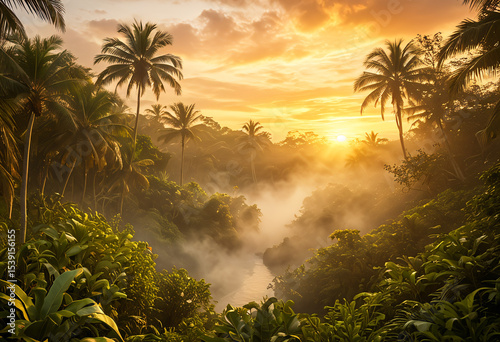 Tropical Jungle at Sunset