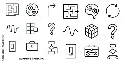 Problem solving line icons set – linear, outline, logic and puzzle graphics