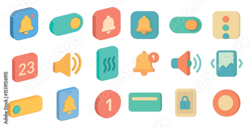 Notification and alerts 3d icons set – bell, alert, communication symbols