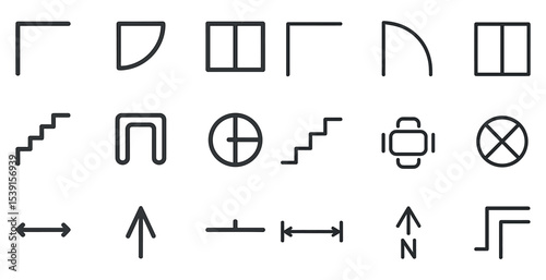 Navigation and map icons set – outline, linear, directional symbols for wayfinding