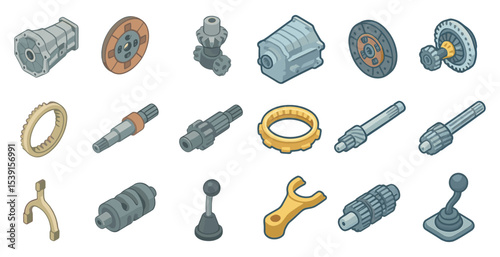 Automotive parts icons set – isometric, 3d, vehicle repair and maintenance symbols