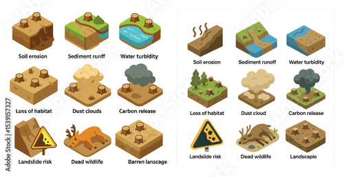 Environmental awareness icons set – isometric, ecological, conservation symbols