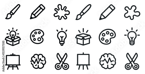 Art and design linear icons set – outline, creative tools, and drawing symbols