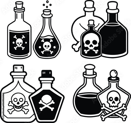 Vintage Poison Bottle Illustration with Skull and Crossbones

