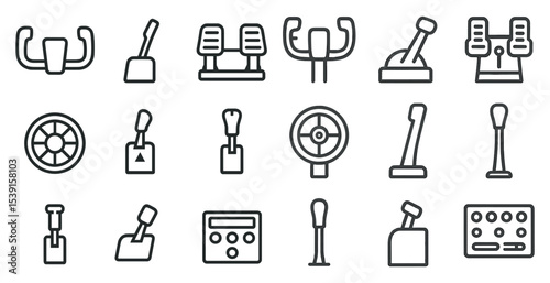 Automotive controls line icons set – steering, gearshift, vehicle dashboard symbols