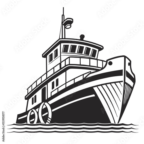 Monochromatic Illustration of a Paddle Steamer Navigating Gentle Waters Simple Nautical Design with a Vintage Feel