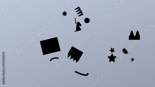 Abstract Black Shapes Scattered on a Light Gray Background A Minimalist Digital Artwork