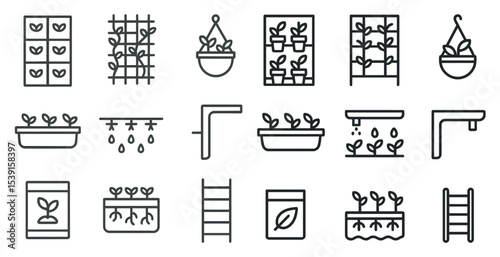 Gardening and plant outline icons set – line, silhouette, horticulture symbols