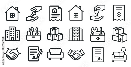 Real estate line icons set – outline, housing, property management graphics