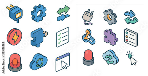 Technology and software icons set – isometric, 3d, app and web development symbols