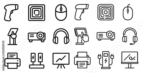 Technology and gadgets outline icons set – linear, tech, digital device symbols