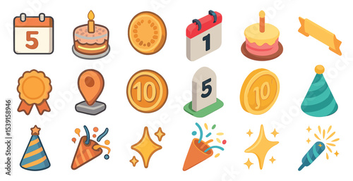 Celebration and event isometric icons set – party, festive, holiday symbols