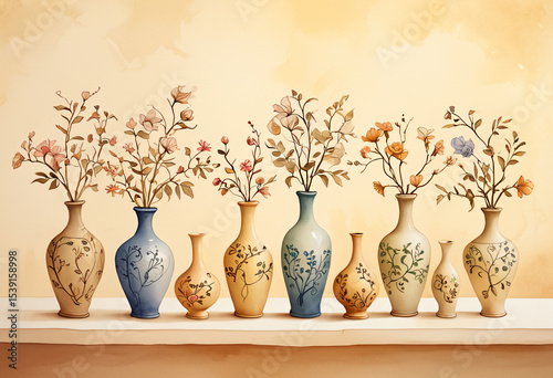 Watercolor Vases with Flowers