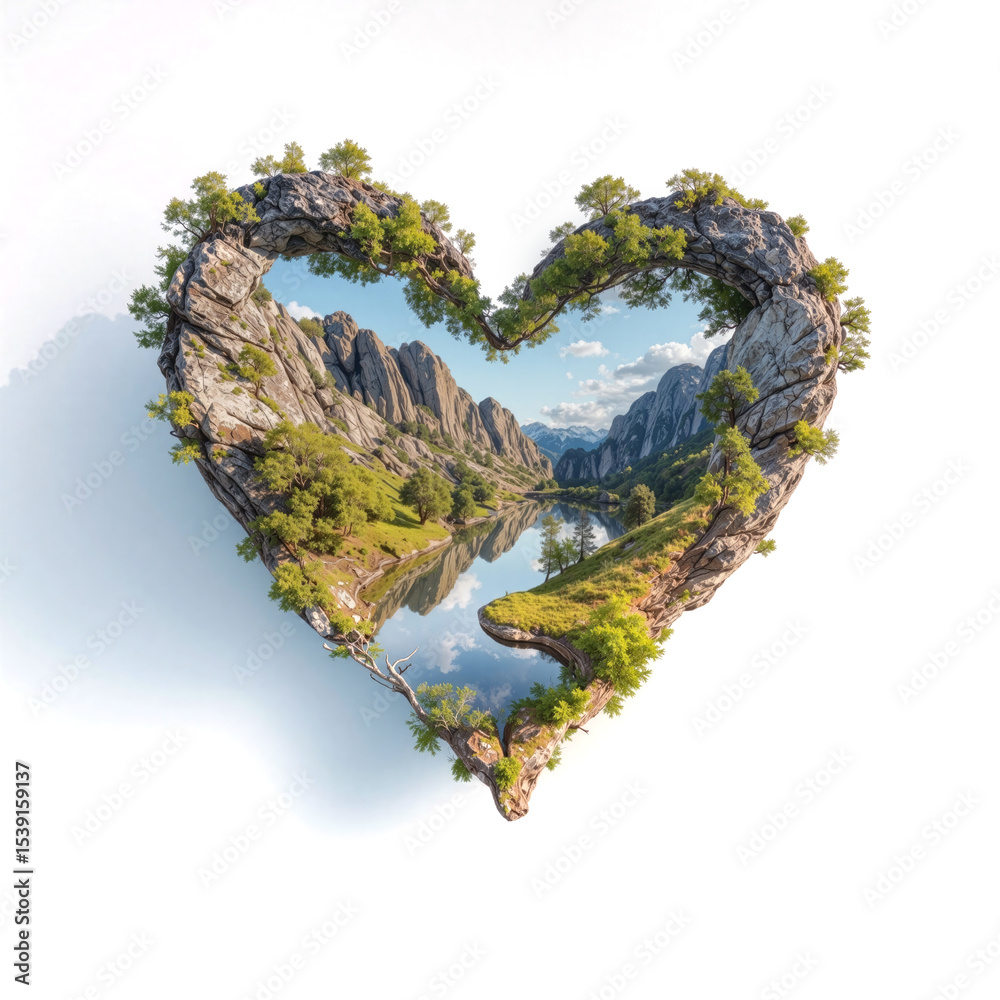 Fototapeta premium Heart-Shaped Landscape with Mountain Lake and Trees