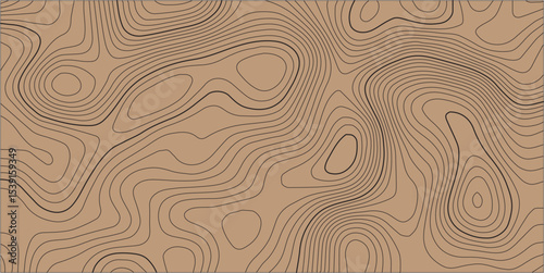 Abstract horizontal long banner with topographic line map and paper effect. Vector geographic contour grid