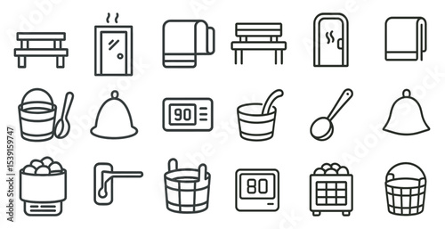Sauna and spa line icons set – outline, steam bath, relaxation symbols