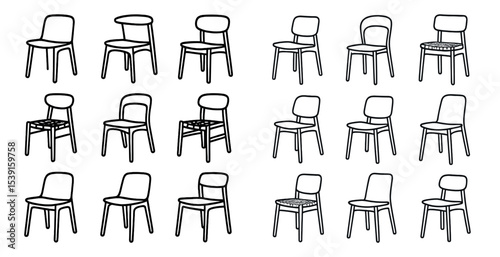 Furniture line icons set – minimalist, chair and seating design symbols