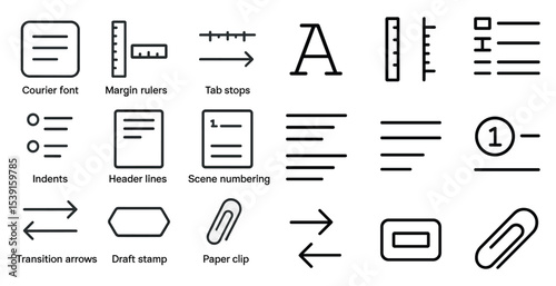 Typography and writing outline icons set – line, design, formatting symbols