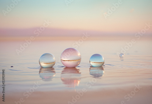 Three Water Droplets on a Beach