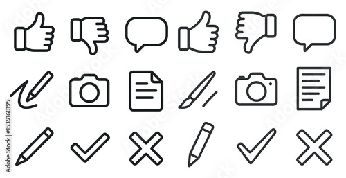 Communication and feedback outline icons set – linear, line, interaction symbols