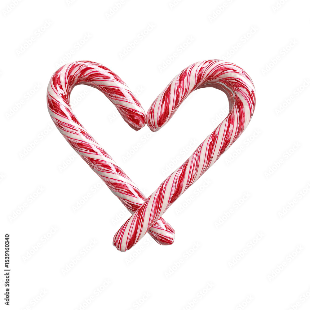 Fototapeta premium Two festive candy canes formed into a heart shape against a black background