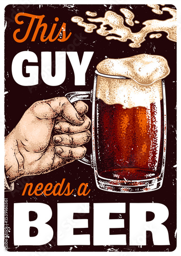Person with beer and lively text