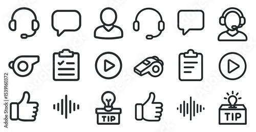 Customer support line icons set – outline, communication, help desk symbols