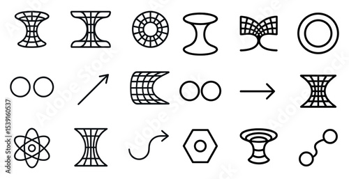 Abstract science and mathematics outline icons set - linear, geometric, physics symbols