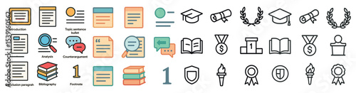 Education and learning outline icons set – linear, academic, school symbols