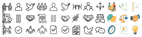 Business and communication icons set – outline, flat, corporate and teamwork symbols