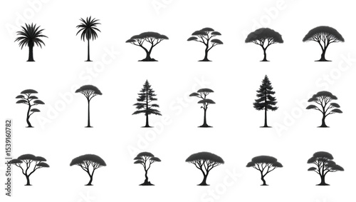 A good, easy-to-understand sentence for naming the image could be:
Silhouettes of trees with umbrellas and rain in a seamless autumn weather pattern