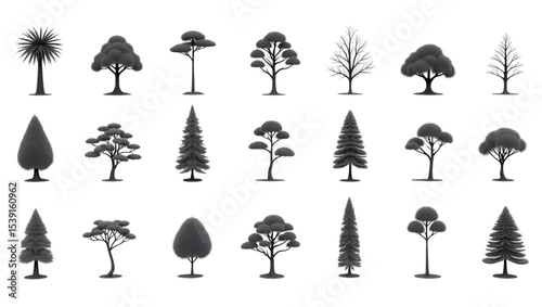 This captures the core elements—trees, silhouettes, umbrellas, rain, and the design/pattern aspect—while staying easy to understand Let me know if you prefer a more artistic or descriptive tone