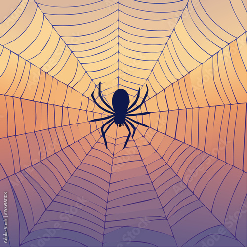 Vector - Spider Web with Silhouetted Spider 34