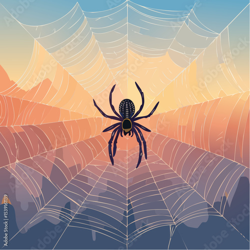 Vector - Spider Web with Silhouetted Spider 46