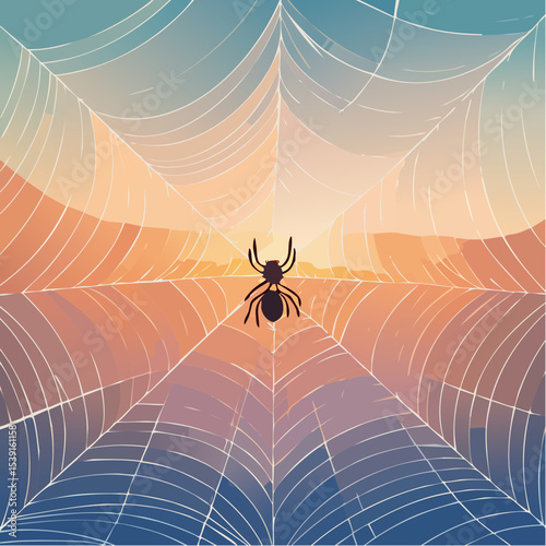 Vector - Spider Web with Silhouetted Spider 48