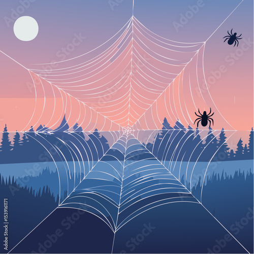 Vector - Spider Web with Silhouetted Spider 6