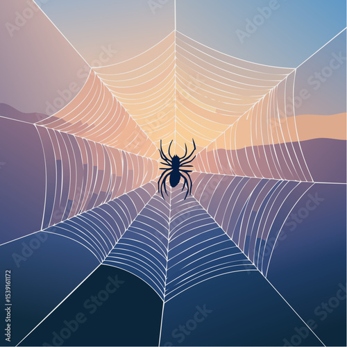 Vector - Spider Web with Silhouetted Spider 9