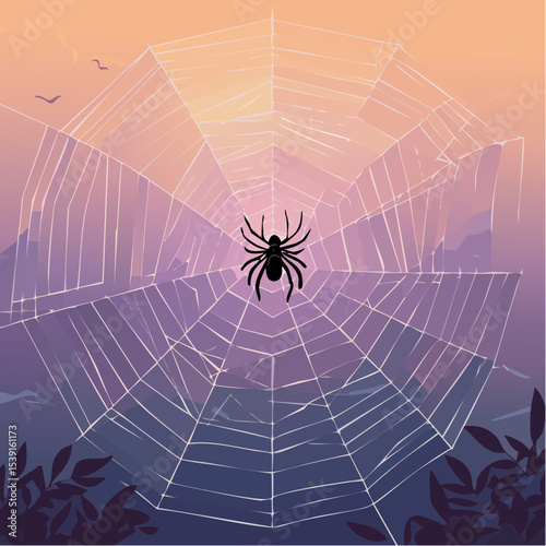 Vector - Spider Web with Silhouetted Spider 8