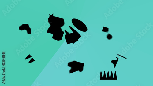 Abstract Teal and Black Geometric Shapes Composition A Playful Minimalist Design