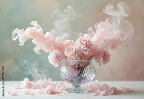 Pink Roses in Glass Vase