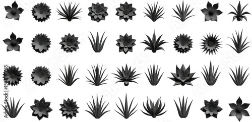 Vector silhouettes of trees and leaves in a seamless nature pattern