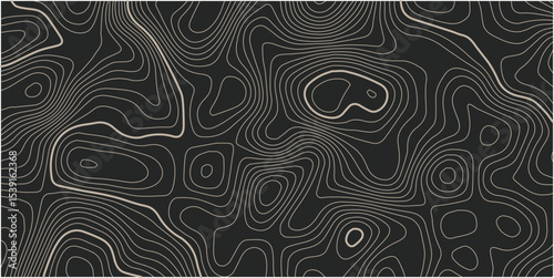 The stylized height of the topographic map contour in lines and contours. The concept of a conditional geography scheme and the terrain path. Orange on black. Ultra wide size. Vector illustration.
