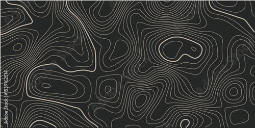 Topographic map. Actual topography map. Dark seamless design, fancy tileable isolines pattern. Vector illustration.