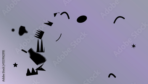 Abstract Composition of Black Shapes on a Lavender Gradient Background