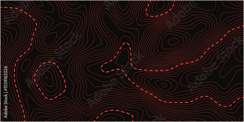 Contour lines. Actual topography map. Dark seamless design, energetic tileable isolines pattern. Vector illustration.