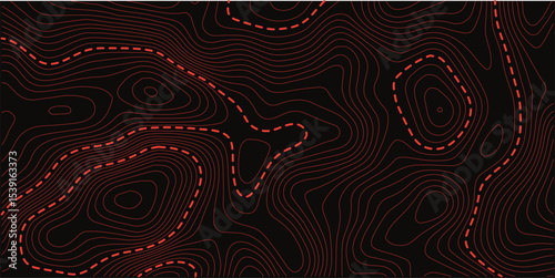 Abstract topography. Actual topography map. Dark seamless design, fantastic tileable isolines pattern. Vector illustration.