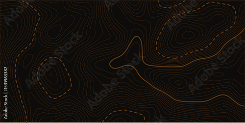 Abstract topography. Actual topography map. Dark seamless design, fantastic tileable isolines pattern. Vector illustration.