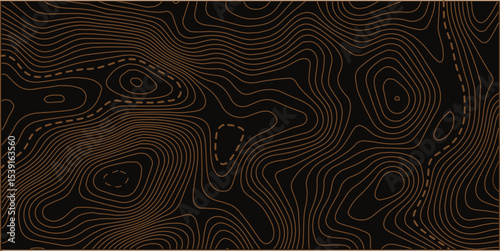 Abstract topography. Actual topography map. Dark seamless design, fantastic tileable isolines pattern. Vector illustration.